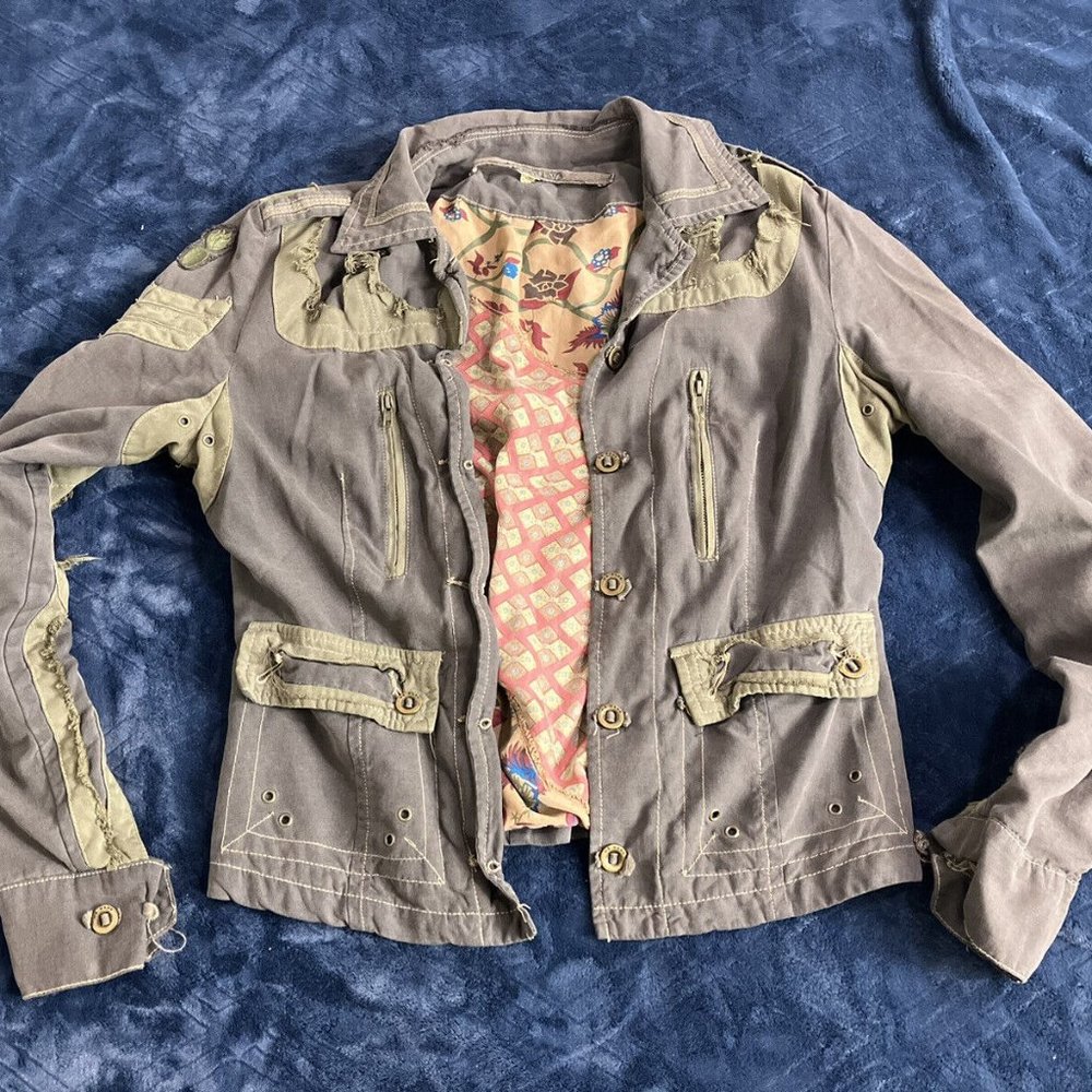 Da-Nang Distressed silk Military Style Jacket